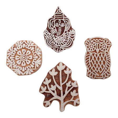 Set of 4 Piece New Mix Wooden Printing Block